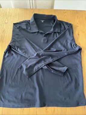 Long-Sleeve Navy Polo Shirt - Classic Collared Knit Tapered Fit